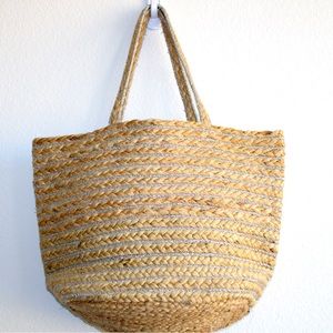 Raffia Women’s Beach Tote Bag - Metallic lines